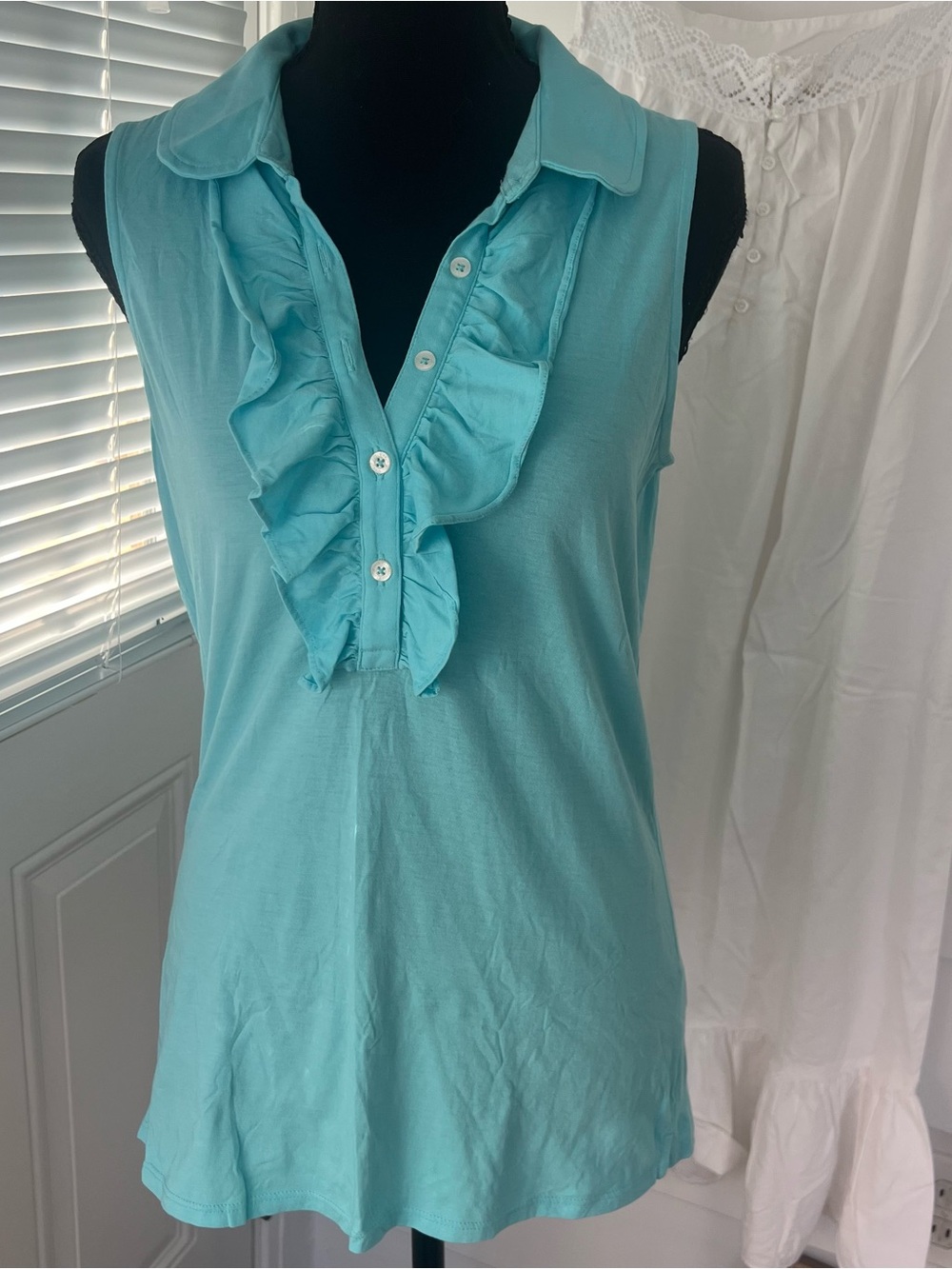 Lilly Pulitzer Sleeveless Ruffle Polo Top in Light Aqua